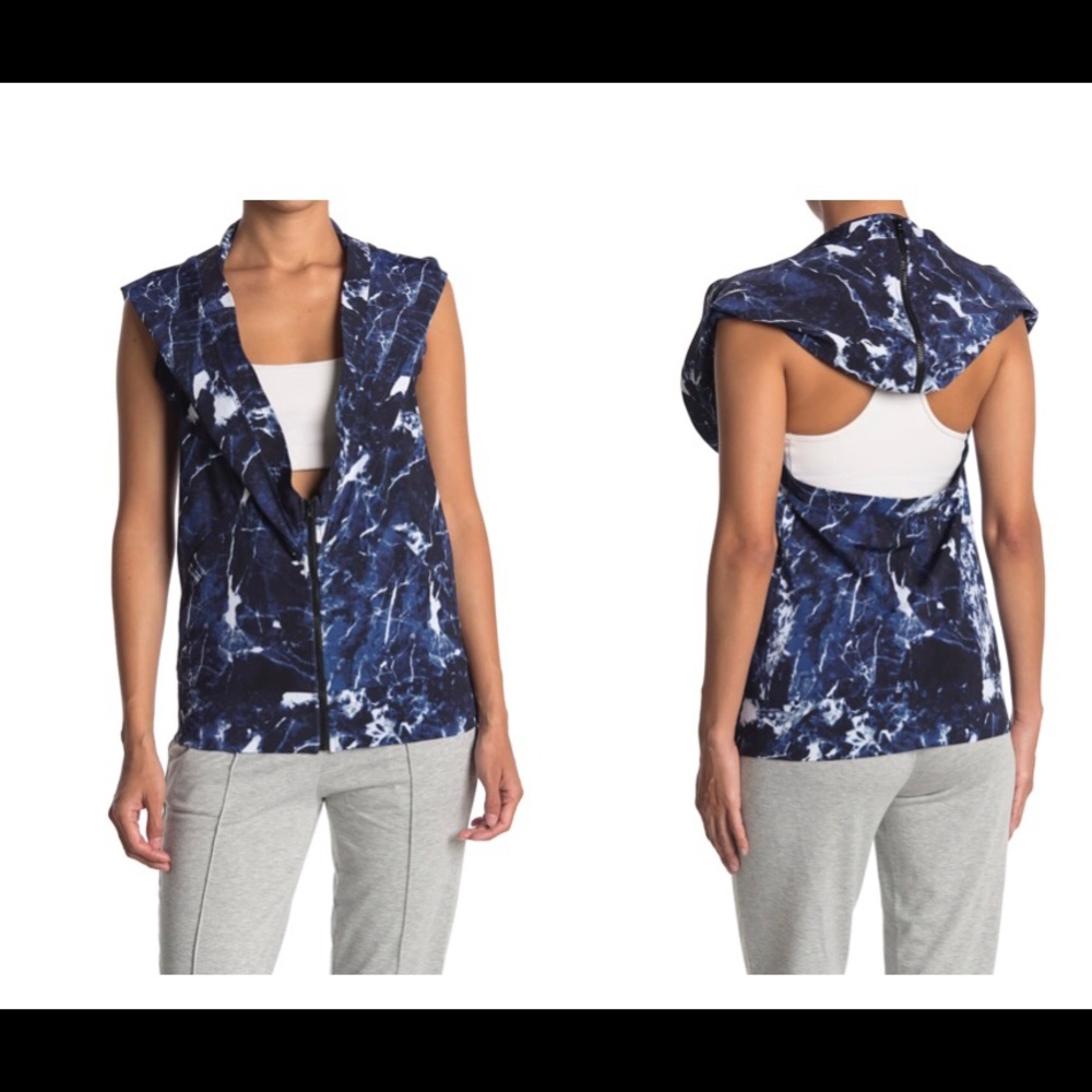 Norma Kamali Marbled Sleeveless Halter Zip Hoodie, NWT